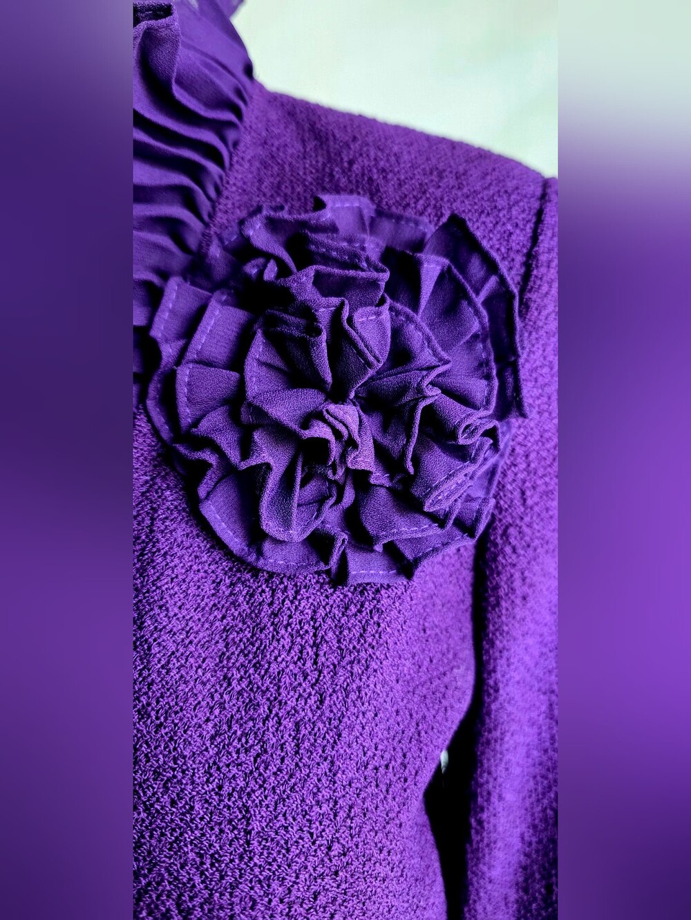 St. John Purple Ruffle Knit Jacket Size 2 + Coordinating Wool Blend Top - Picture 3 of 10